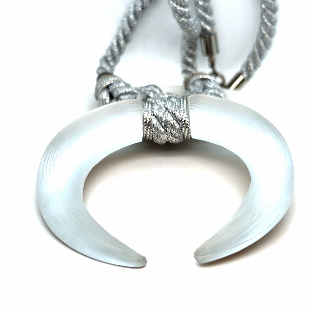 Lucite Horn Silver Woven‎ Cord Necklace